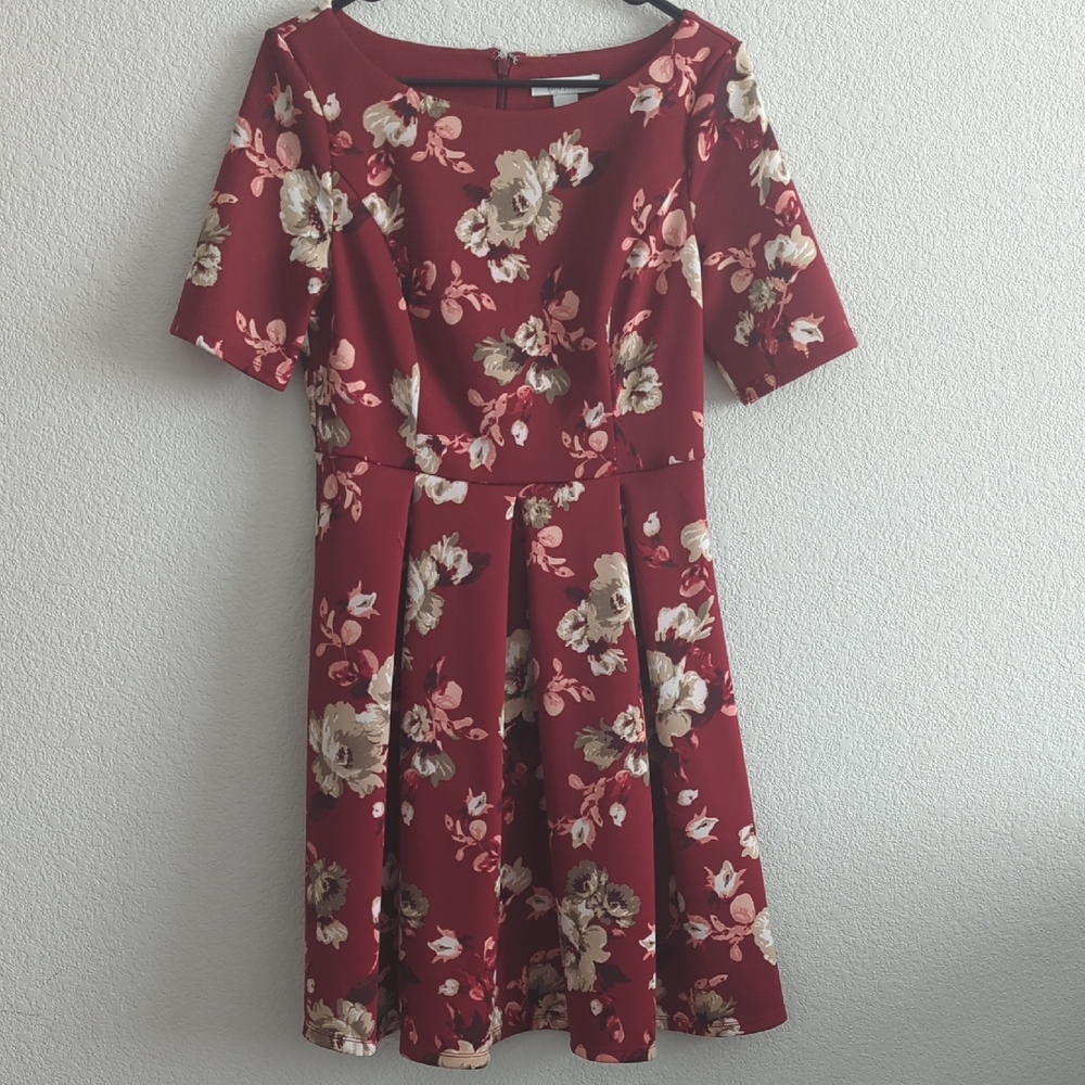 White House Black Market Red and Cream A-line Midi Dress